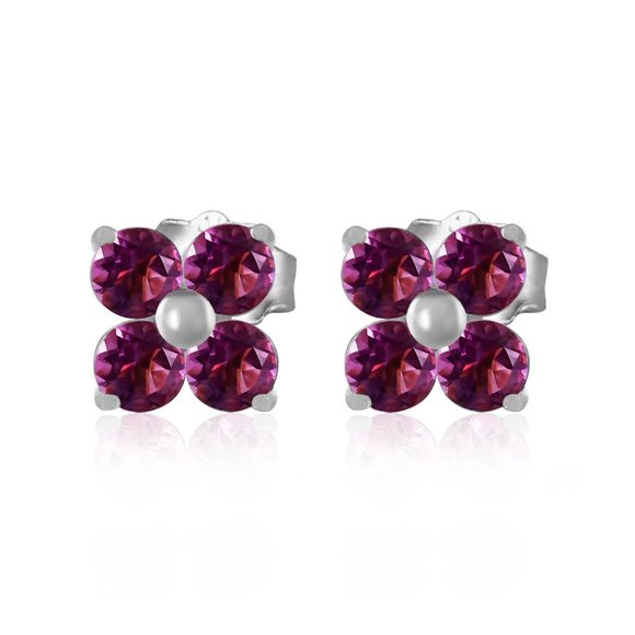 14K SOLID GOLD STUD EARRINGS WITH NATURAL AMETHYST - Picture 2 of 5